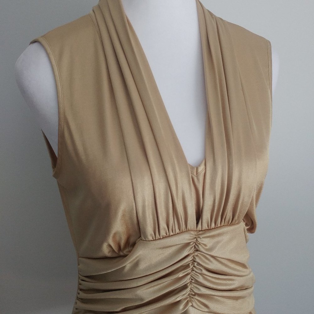 Gold Ruched Sleeveless Top Marilyn Monroe Halter Style Bodycon Holiday Partywear - Picture 1 of 12